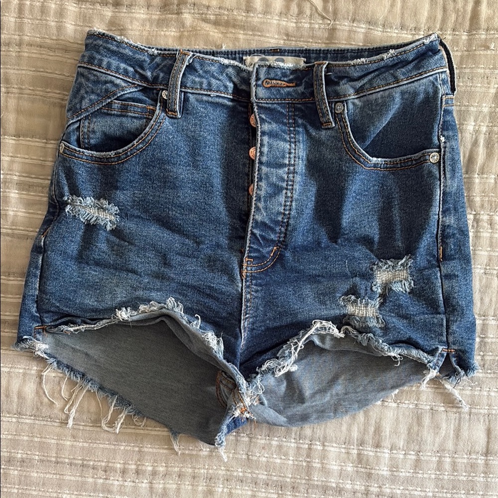 We The Free Blue Distressed Jean Shorts